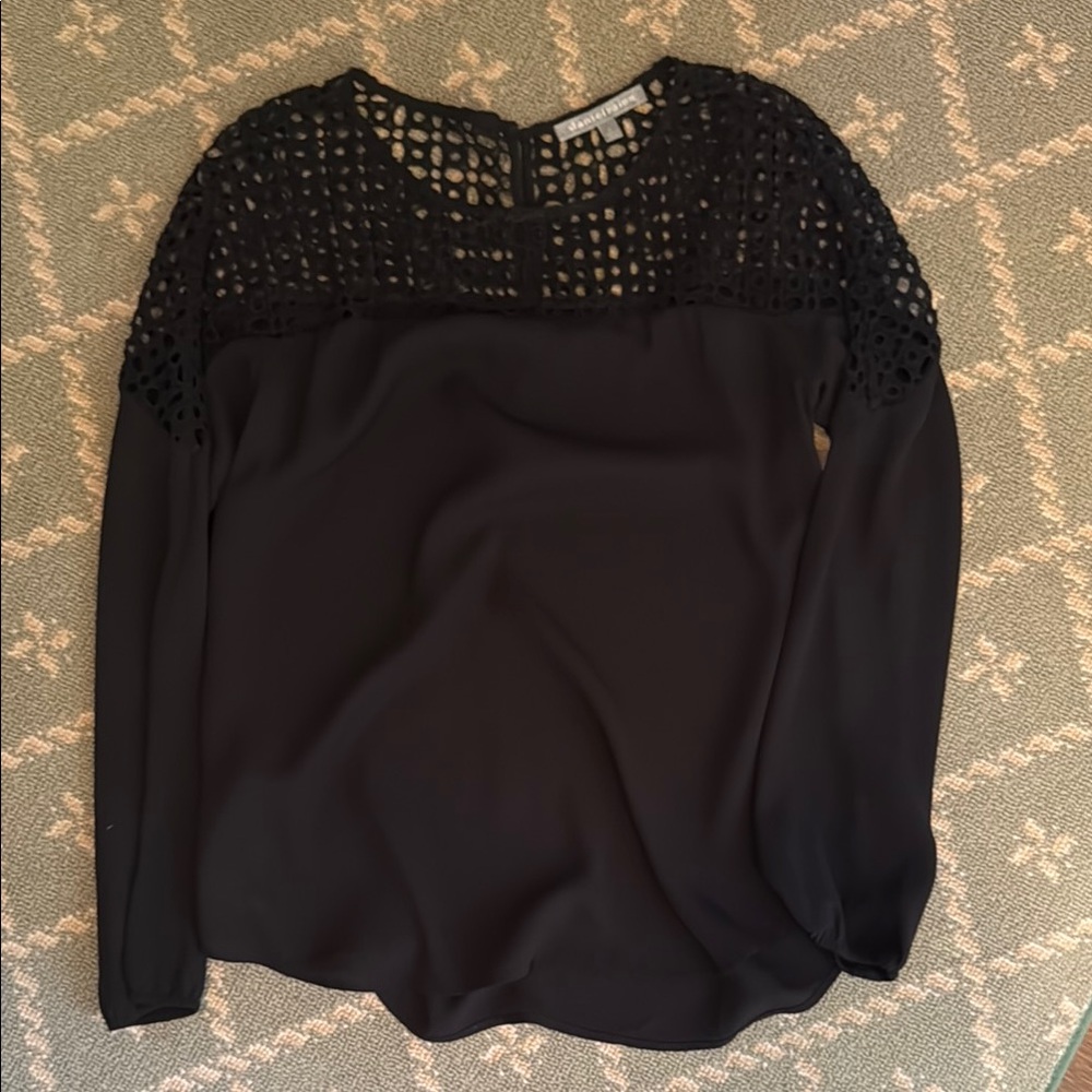 Black Graphic Cut Out Long Sleeve Blouse